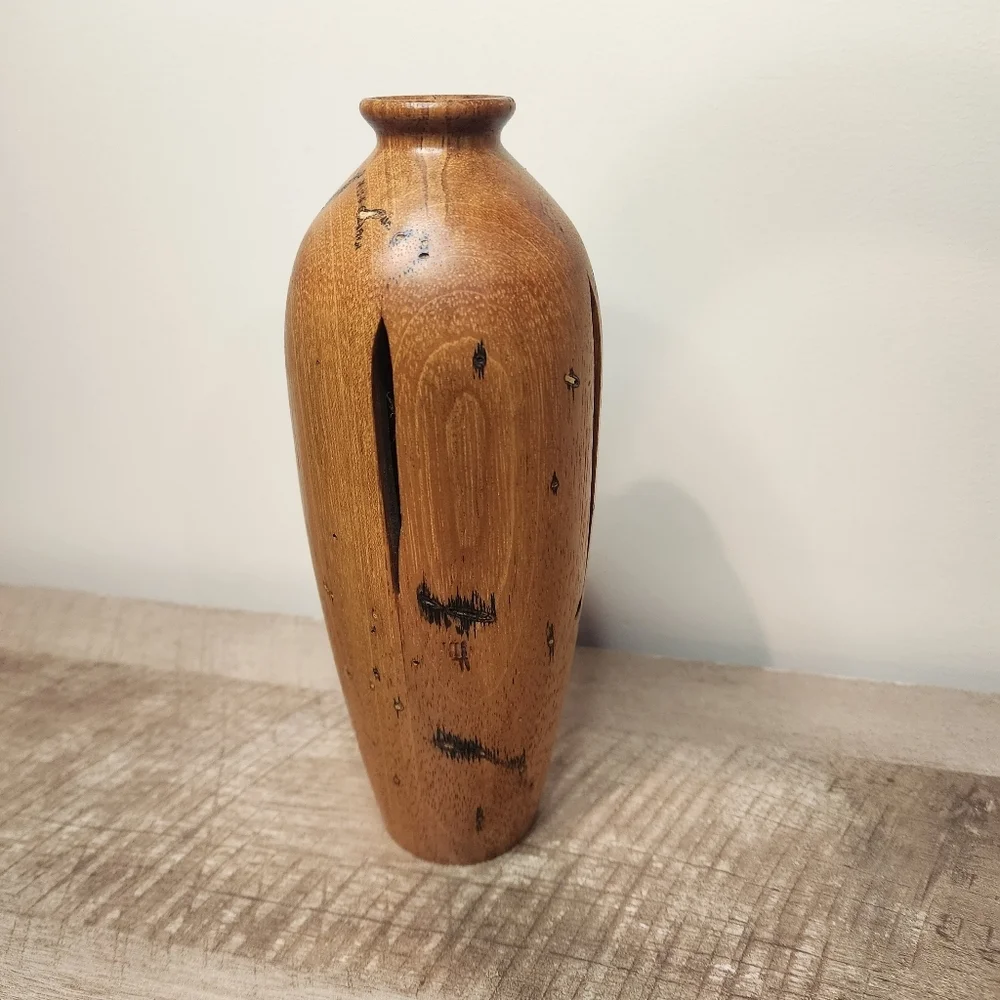 Vintage Artisan Signed Hand Crafted Turned Wood Art Decorative Vase Minimalist